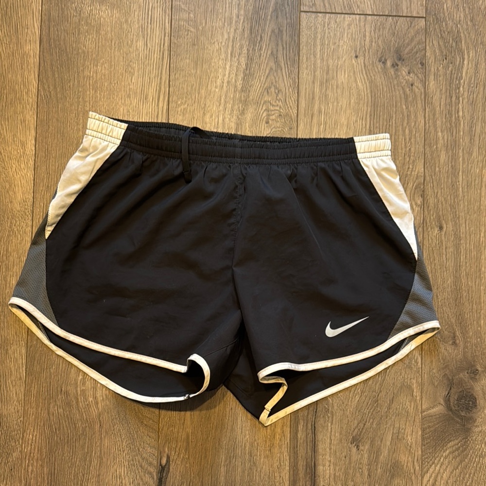 Nike Black and White Athletic Shorts with Curved Hem